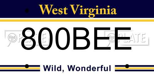 800BEE West Virginia License Plate