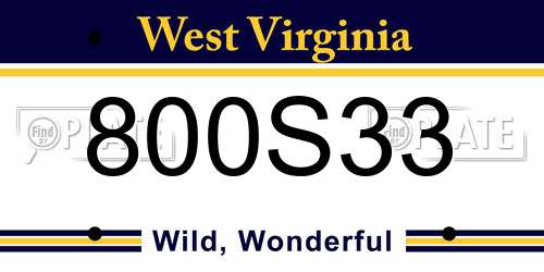 800S33 West Virginia License Plate