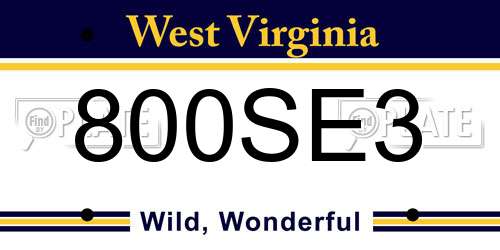 800SE3 West Virginia License Plate