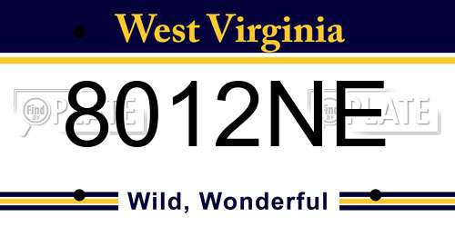 8012NE West Virginia License Plate