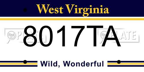 8017TA West Virginia License Plate