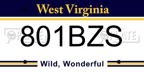 801BZS West Virginia License Plate