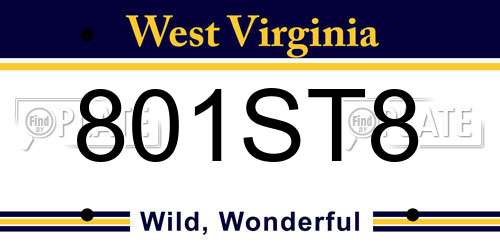 801ST8 West Virginia License Plate
