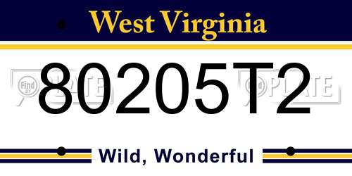 80205T2 West Virginia License Plate