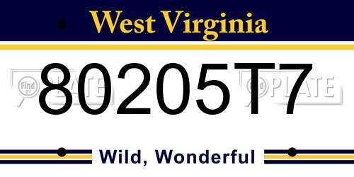 80205T7 West Virginia License Plate