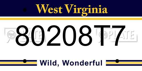 80208T7 West Virginia License Plate