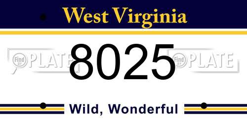 8025 West Virginia License Plate