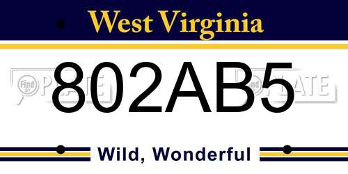 802AB5 West Virginia License Plate
