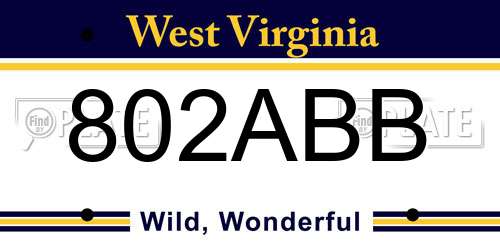 802ABB West Virginia License Plate