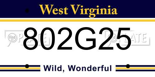802G25 West Virginia License Plate