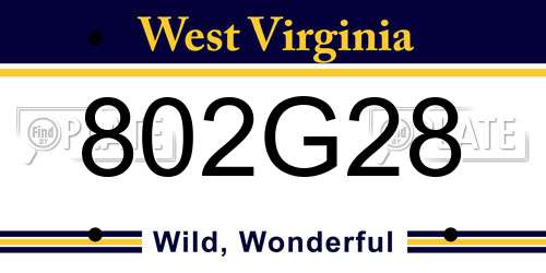 802G28 West Virginia License Plate