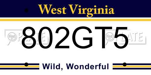 802GT5 West Virginia License Plate