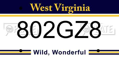 802GZ8 West Virginia License Plate
