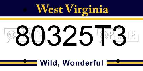 80325T3 West Virginia License Plate