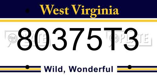 80375T3 West Virginia License Plate