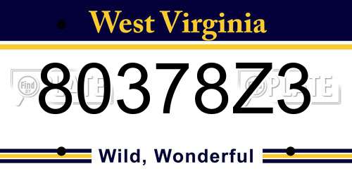 80378Z3 West Virginia License Plate