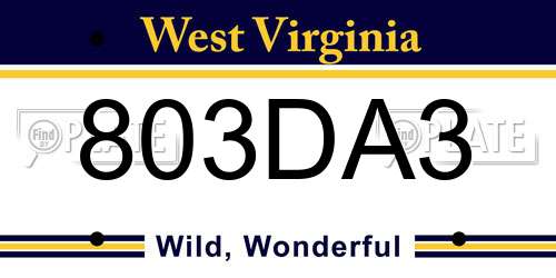 803DA3 West Virginia License Plate