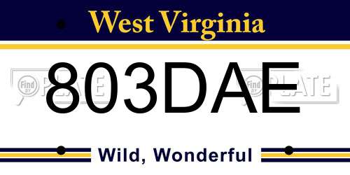 803DAE West Virginia License Plate