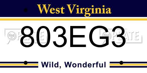 803EG3 West Virginia License Plate