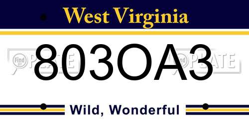 803OA3 West Virginia License Plate