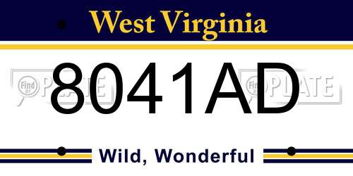8041AD West Virginia License Plate