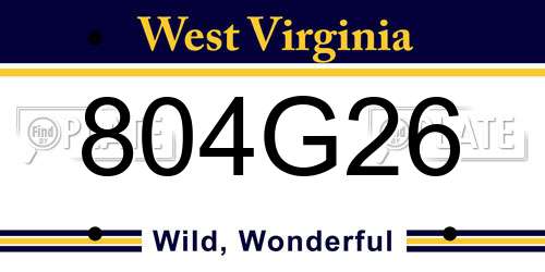 804G26 West Virginia License Plate