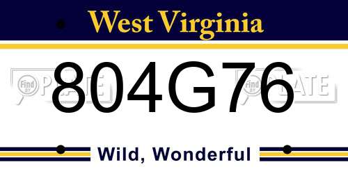 804G76 West Virginia License Plate