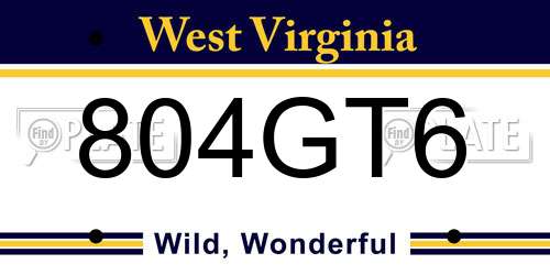 804GT6 West Virginia License Plate