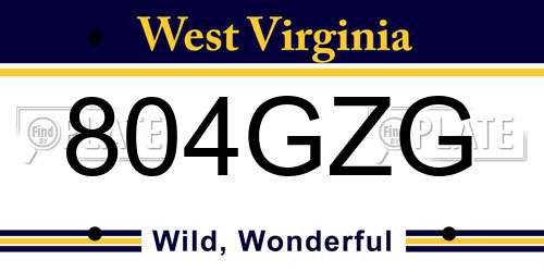 804GZG West Virginia License Plate
