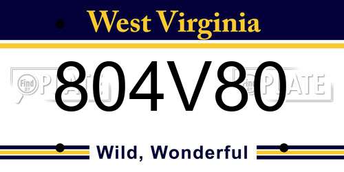 804V80 West Virginia License Plate