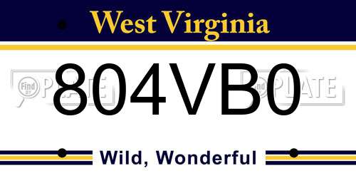 804VB0 West Virginia License Plate