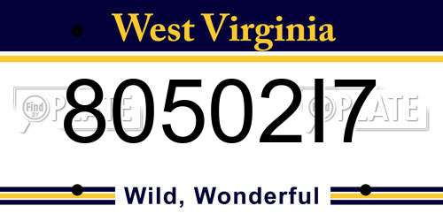80502I7 West Virginia License Plate