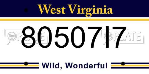 80507I7 West Virginia License Plate