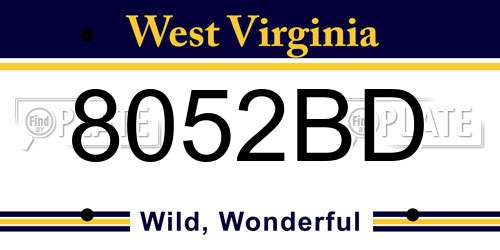 8052BD West Virginia License Plate