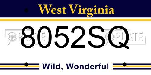 8052SQ West Virginia License Plate