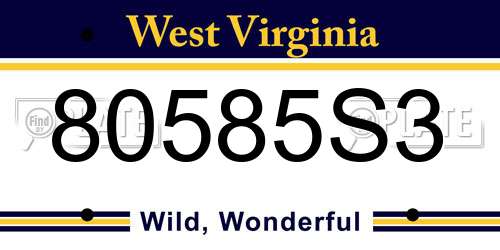 80585S3 West Virginia License Plate