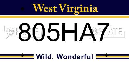 805HA7 West Virginia License Plate