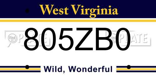 805ZB0 West Virginia License Plate