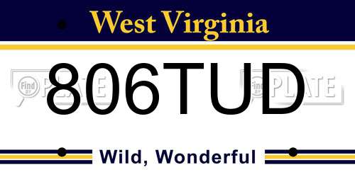 806TUD West Virginia License Plate