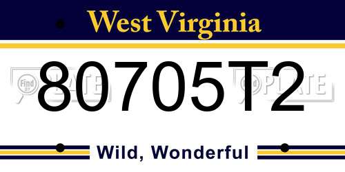 80705T2 West Virginia License Plate