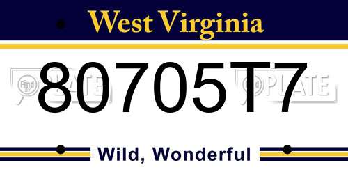 80705T7 West Virginia License Plate