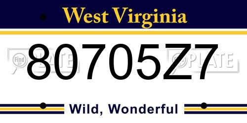 80705Z7 West Virginia License Plate