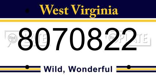 8070822 West Virginia License Plate