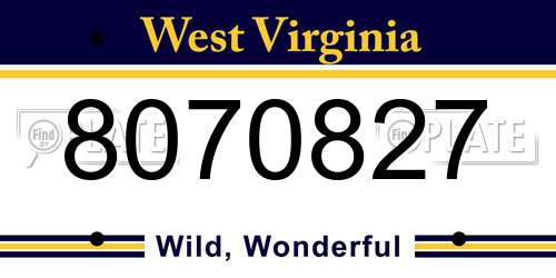 8070827 West Virginia License Plate