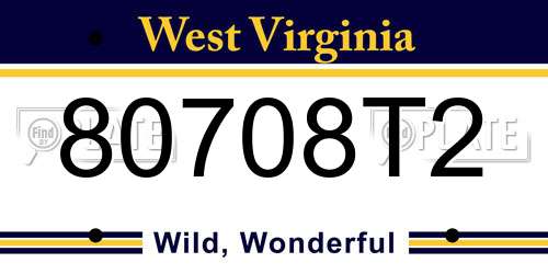 80708T2 West Virginia License Plate