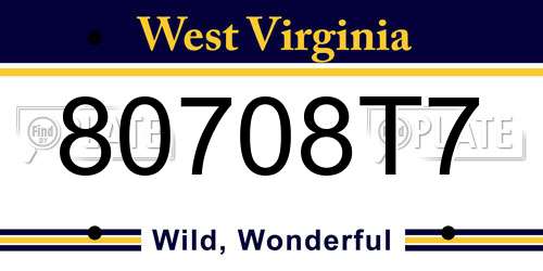 80708T7 West Virginia License Plate