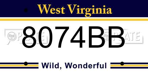 8074BB West Virginia License Plate