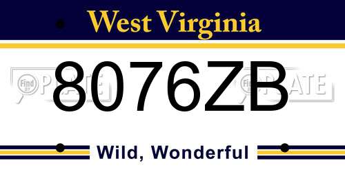 8076ZB West Virginia License Plate