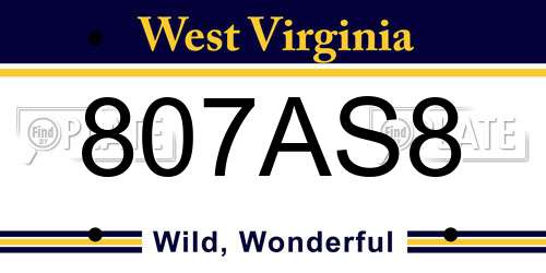 807AS8 West Virginia License Plate