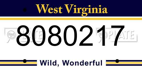 8080217 West Virginia License Plate